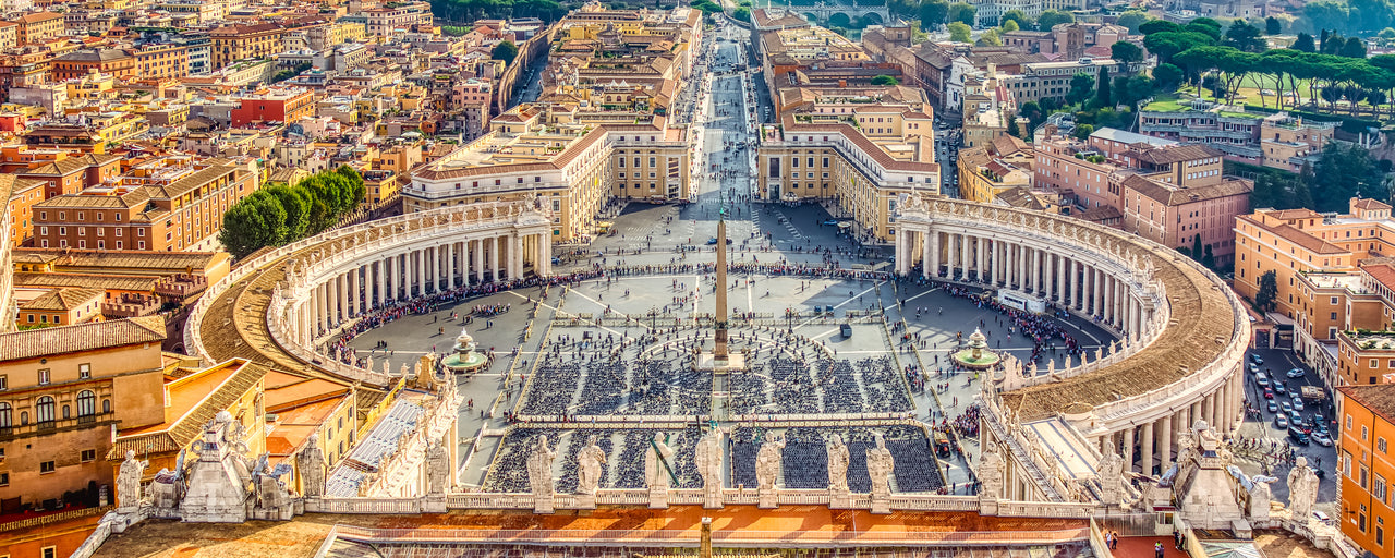 Saint Peter's Square in Vatican and aerial view of the Rome city