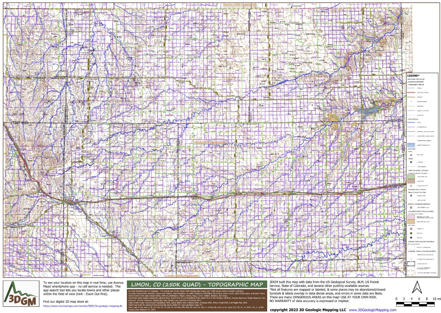 Limon, CO Topographic Map for Navigation (250K Quad) by 3D