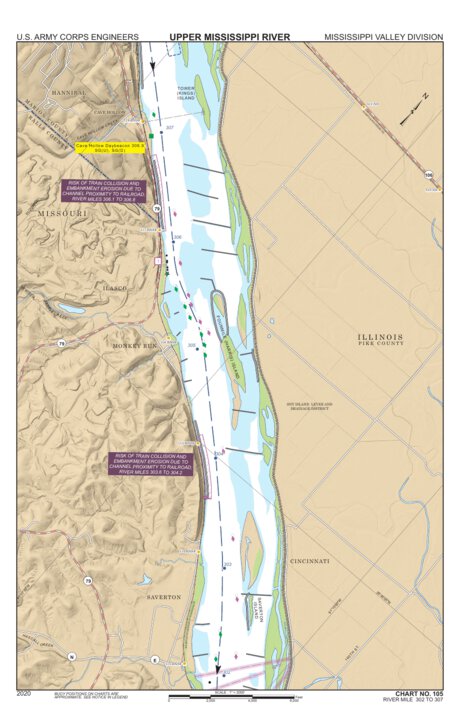 Chart 105 - Upper Mississippi River Miles 307-302 Map by US Army Corps