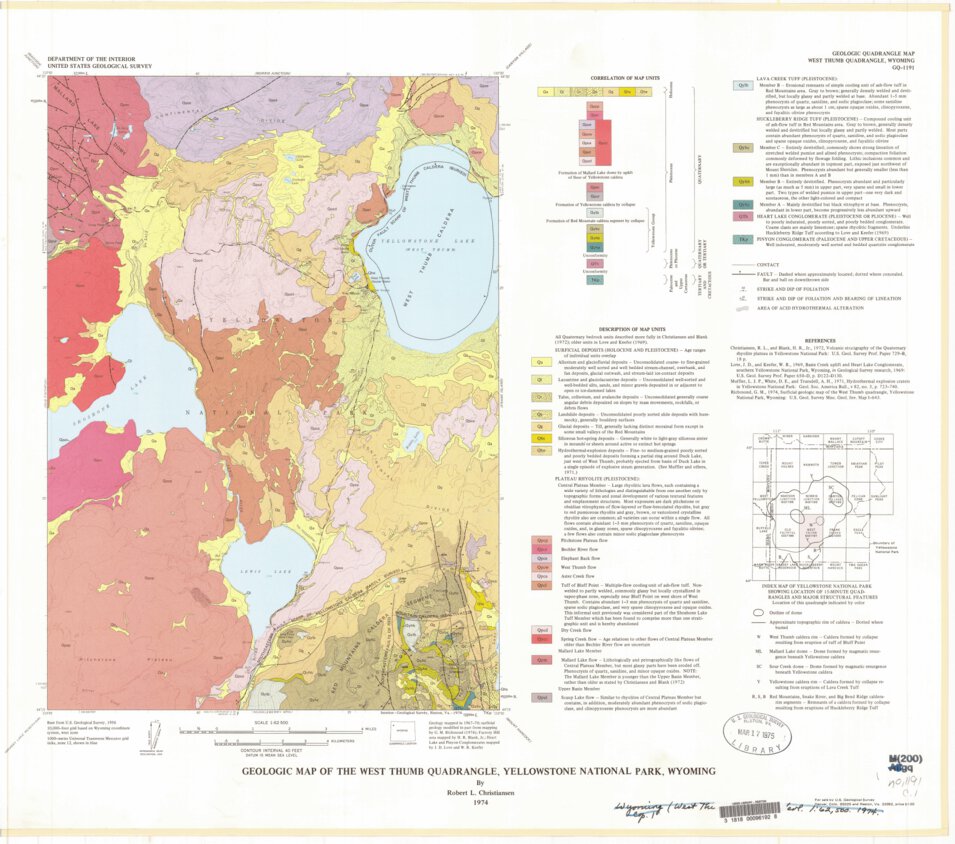 Geologic Map of the West Thumb quadrangle, Yellowstone National Park ...