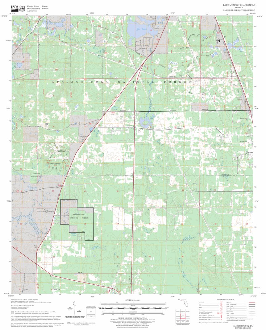 Lake Munson, FL FSTopo Legacy Map by US Forest Service Topo Avenza Maps