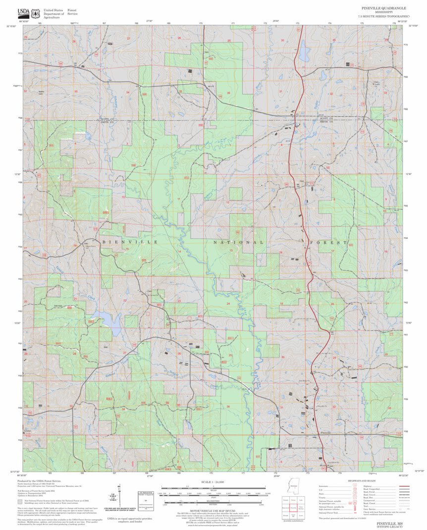 Pineville, MS FSTopo Legacy Map by US Forest Service Topo Avenza Maps