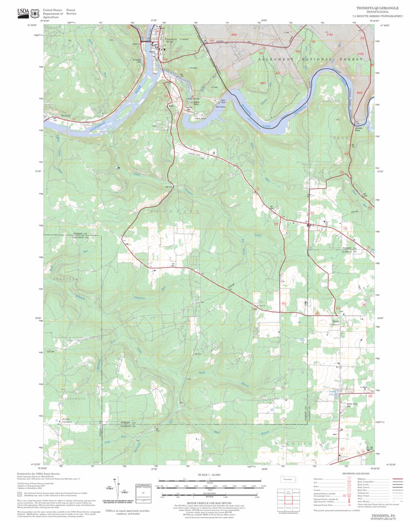 Tionesta, PA FSTopo Legacy Map by US Forest Service Topo Avenza Maps