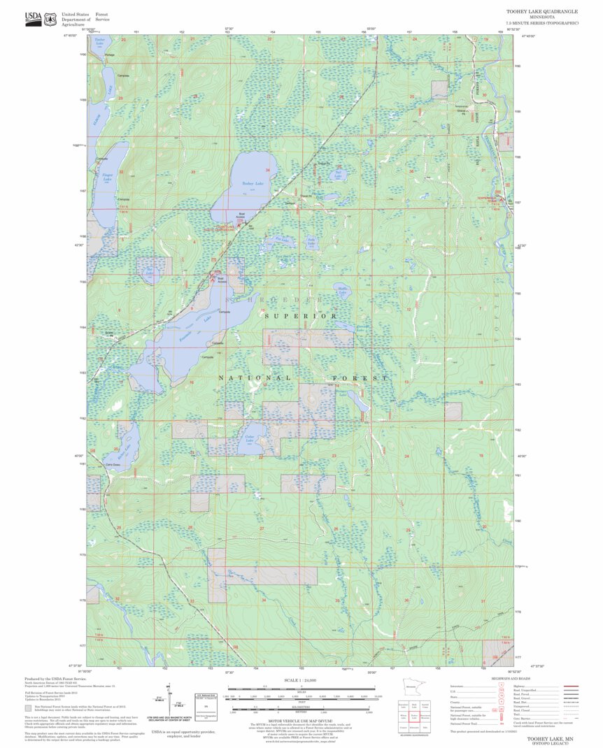 Toohey Lake, MN FSTopo Legacy Map by US Forest Service - Topo | Avenza Maps