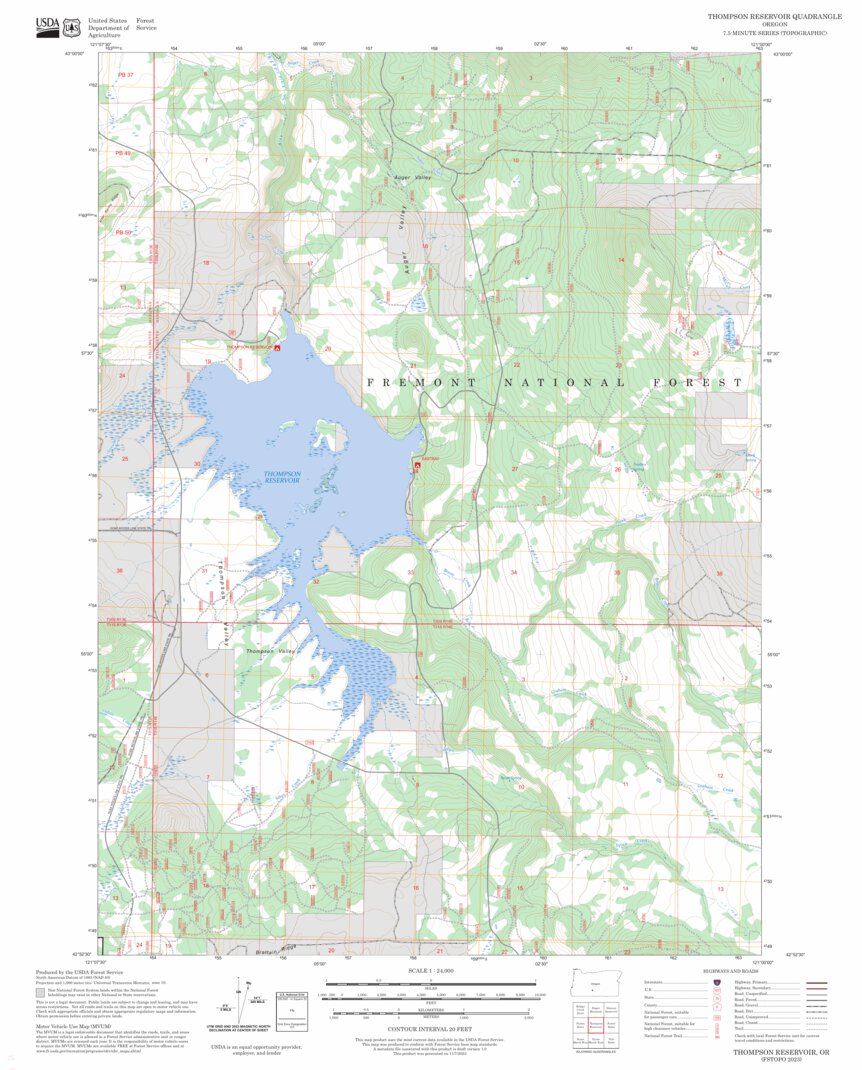 Thompson Reservoir, OR FSTopo Map by US Forest Service - Topo | Avenza Maps