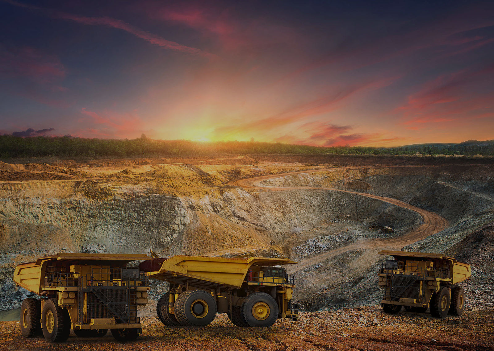 Mining equipment at sunset
