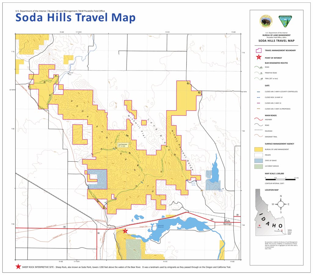 Blm Idaho Soda Hills Travel Map By Bureau Of Land Management Idaho Avenza Maps 9302
