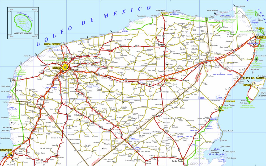 Guia Roji Carreteras Yucatán / PLC M37 / área península Map by Guia