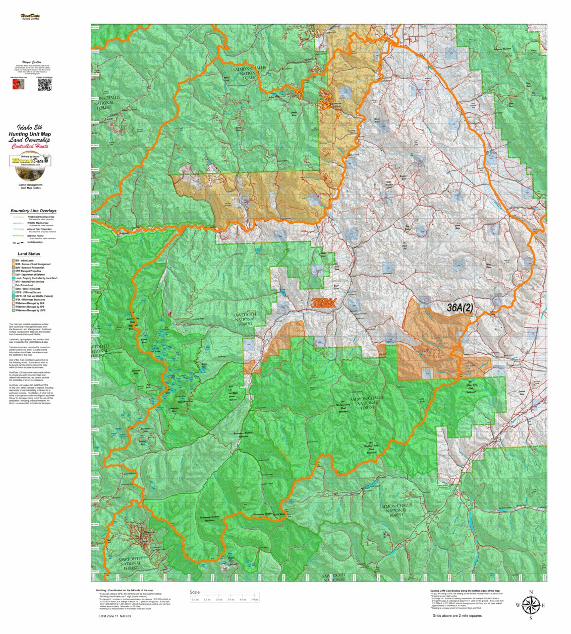 Idaho Controlled Elk Unit 36a Land Ownership Map By Idaho Huntdata Llc 