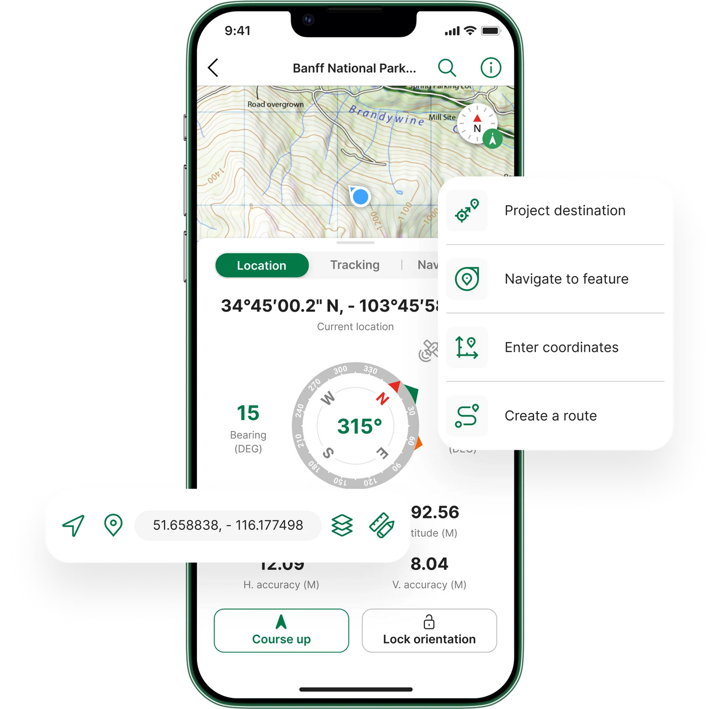 Cell phone displaying a map of Banff National Park within the Avenza Maps App