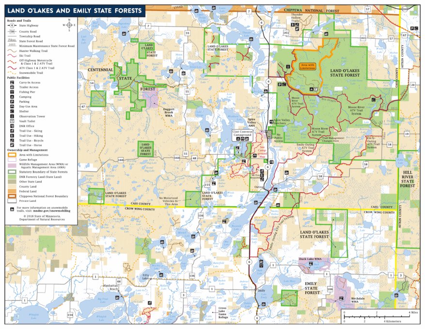 Land O'Lakes and Emily State Forests Map by Minnesota Department of