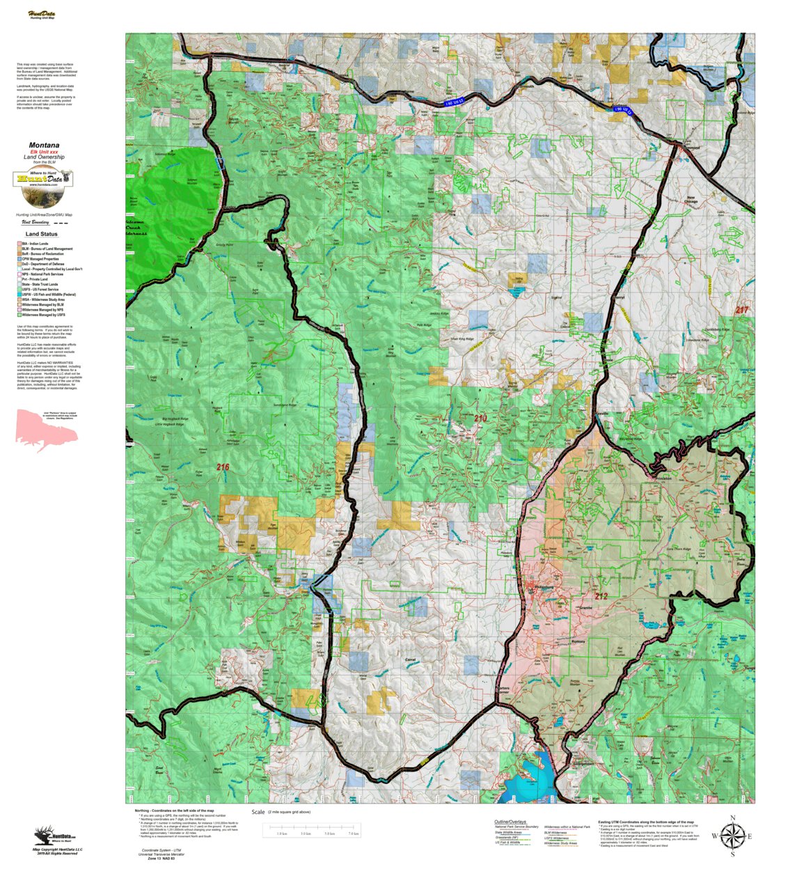 Montana Elk Hunting District 210 Land Ownerhip Map By Montana Huntdata 