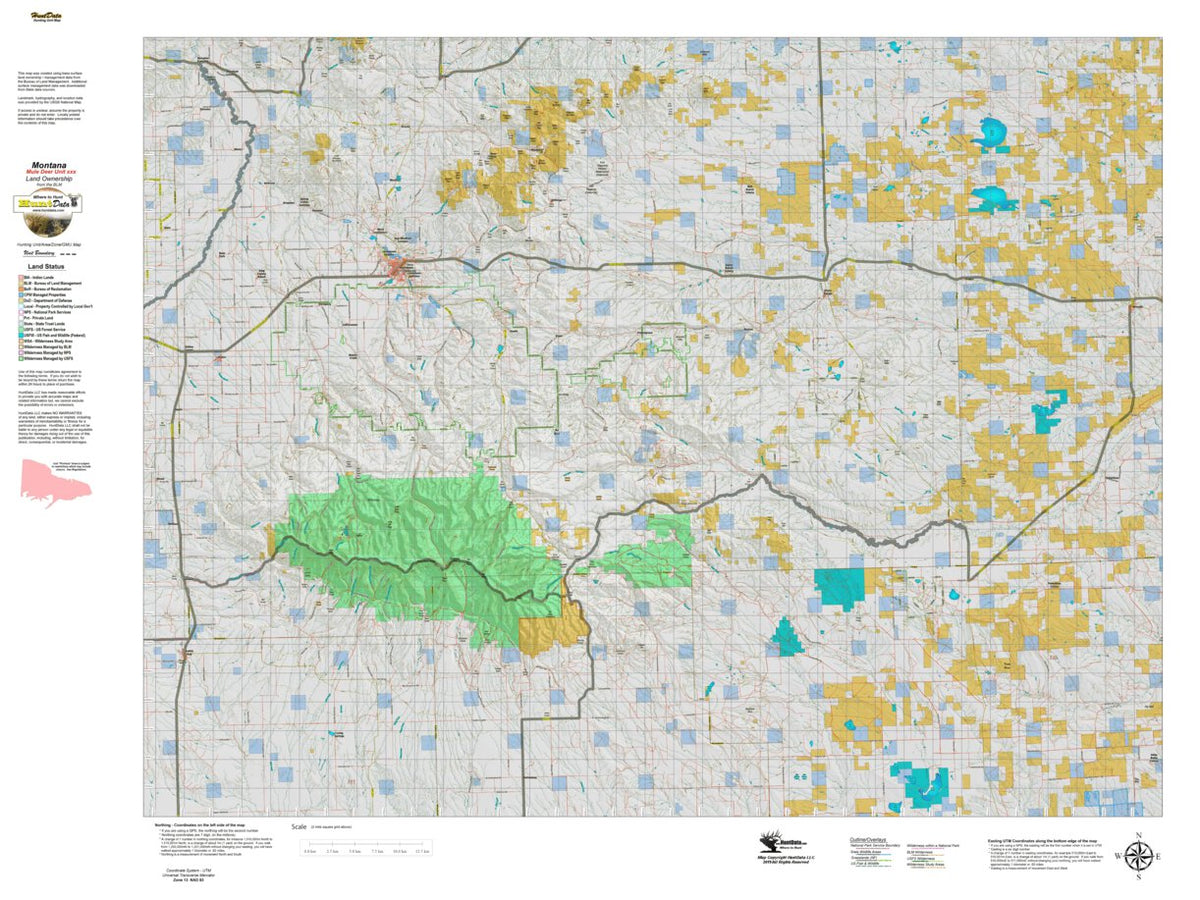 Montana Mule Deer Hunting District 411 Land Ownerhip Map by Montana ...