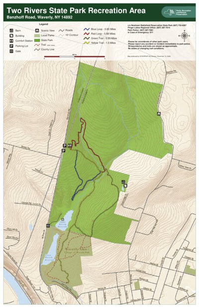 New York State Parks Two Rivers State Park Recreation Area Trail Map digital map