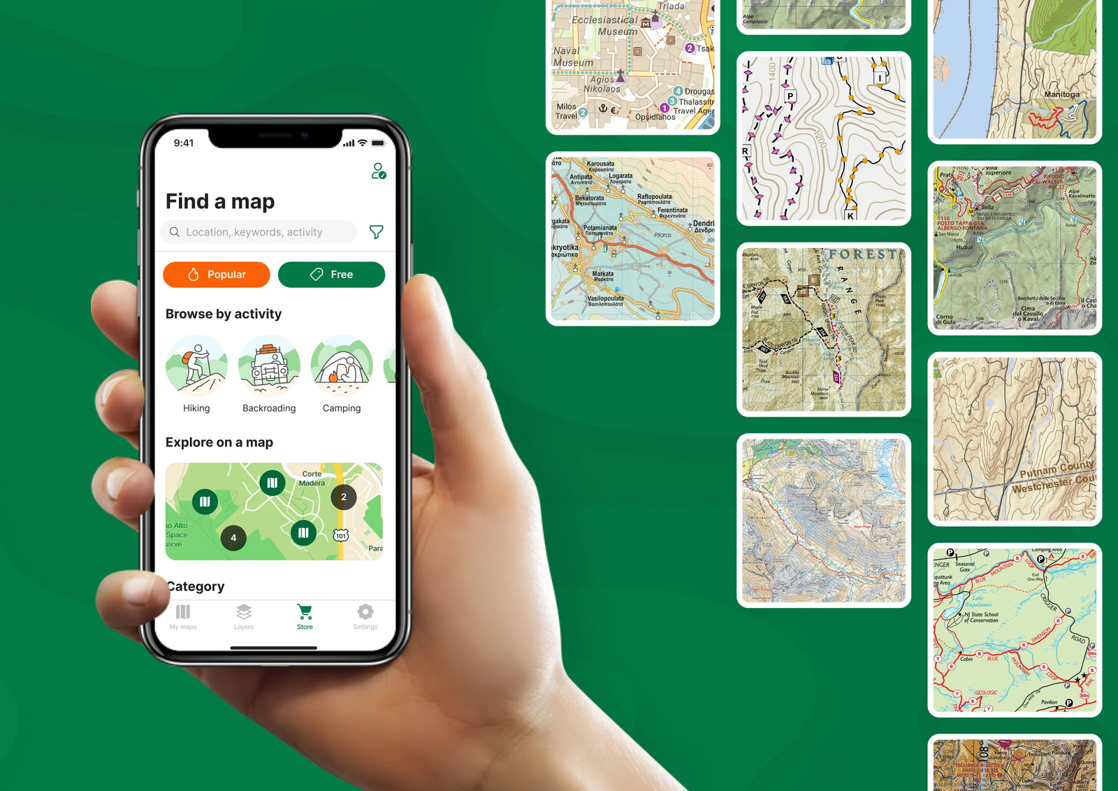 maps on a green background