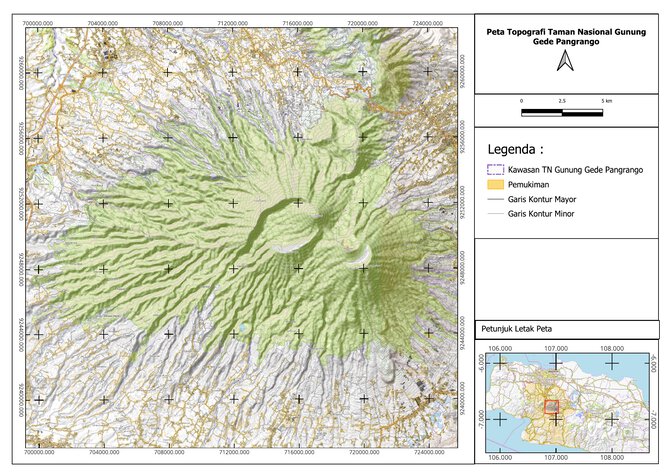 Peta Topografi Taman Nasional Gunung Gede Pangrango Map by Semangat