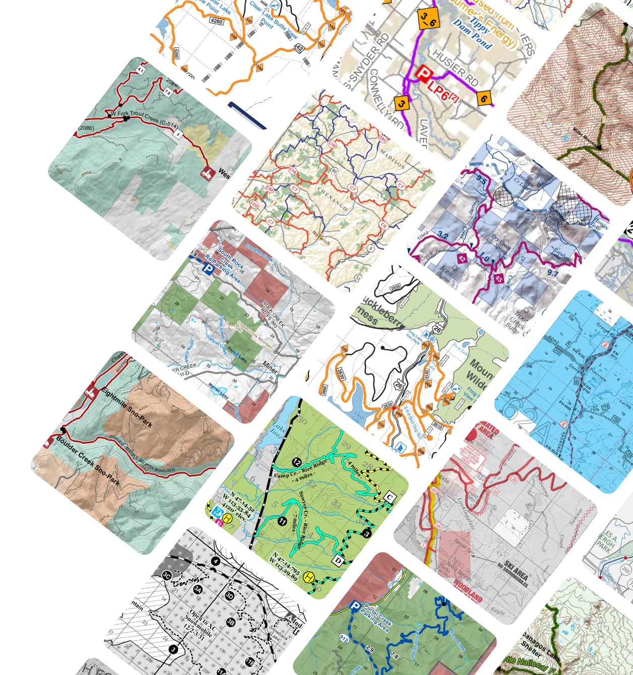 A variety of different maps displayed as tiles