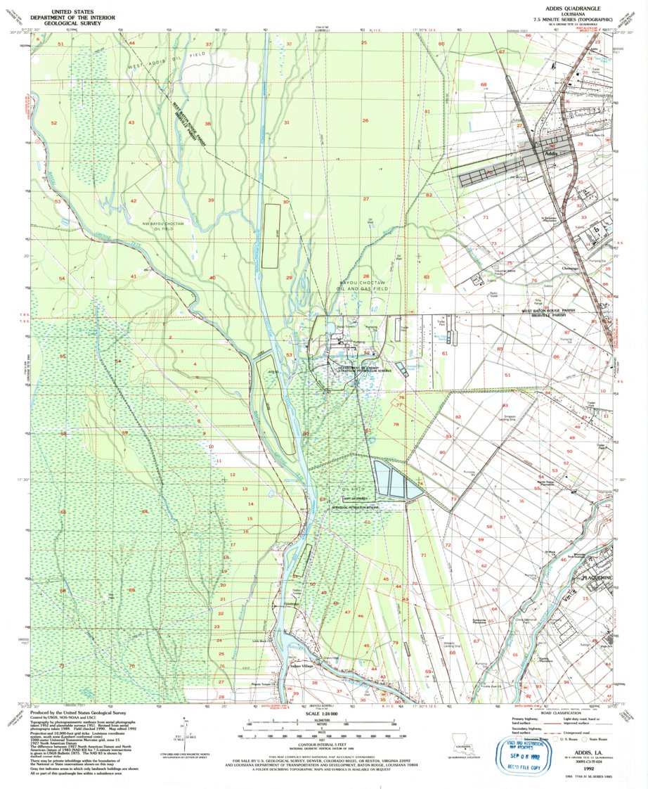 Addis, LA (1992, 24000Scale) Map by United States Geological Survey