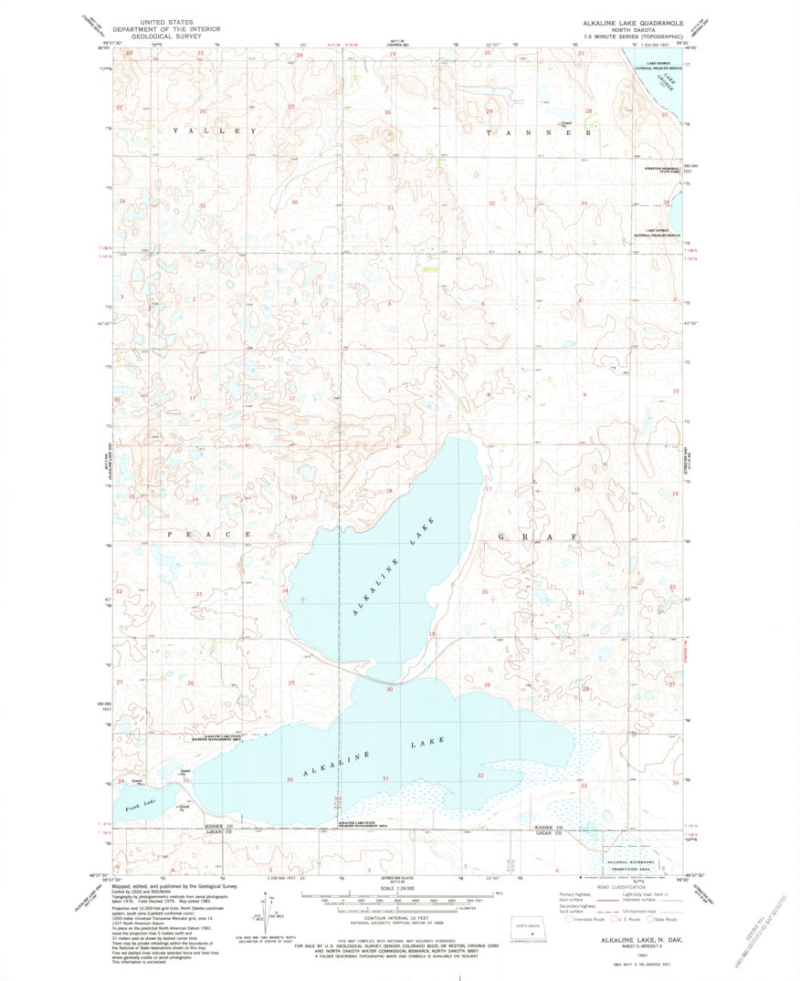 Alkaline Lake, ND (1983, 24000Scale) Map by United States Geological