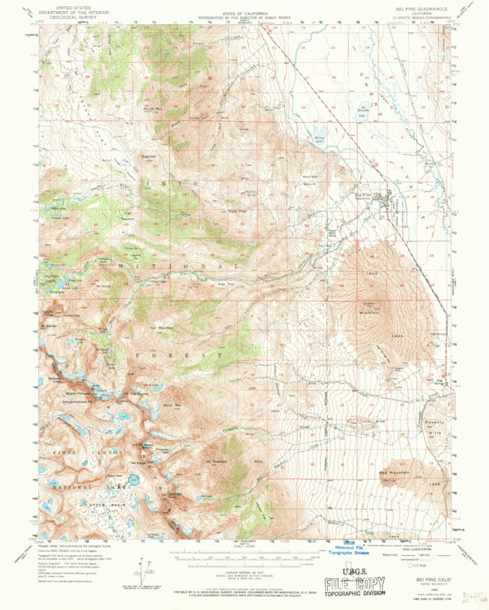 Big Pine, CA (1958, 62500Scale) Map by United States Geological Survey Avenza Maps