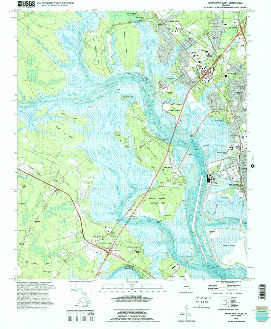 Brunswick West, GA (1993, 24000Scale) Map by United States Geological