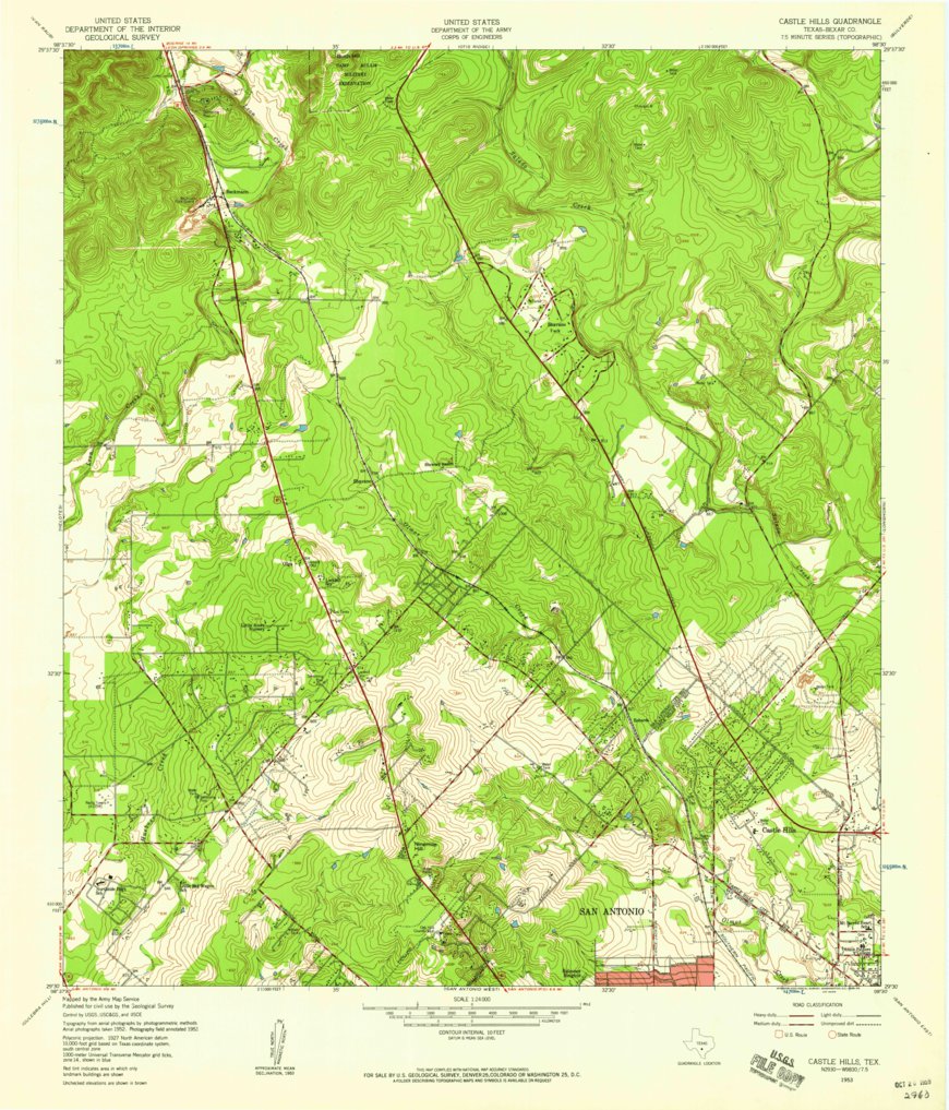 Castle Hills, TX (1953, 24000Scale) Map by United States Geological