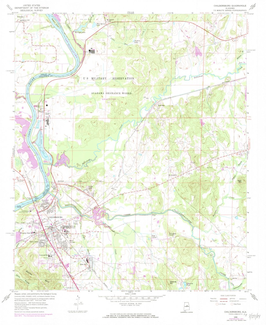 Childersburg, AL (1958, 24000Scale) Map by United States Geological