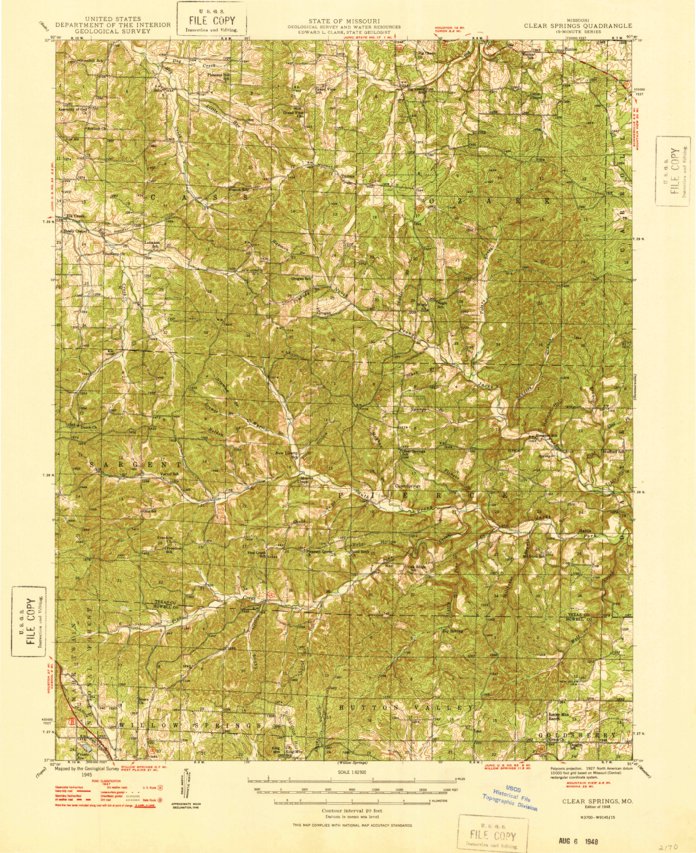 Clear Springs, MO (1948, 62500Scale) Map by United States Geological