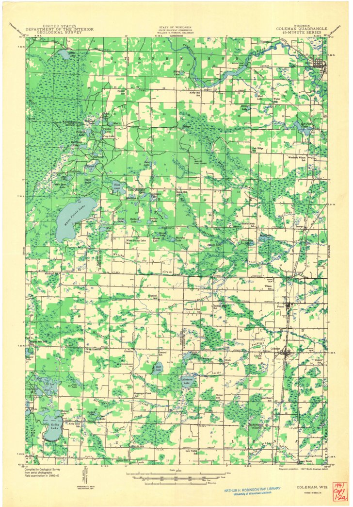 Coleman, WI (1942, 48000Scale) Map by United States Geological Survey