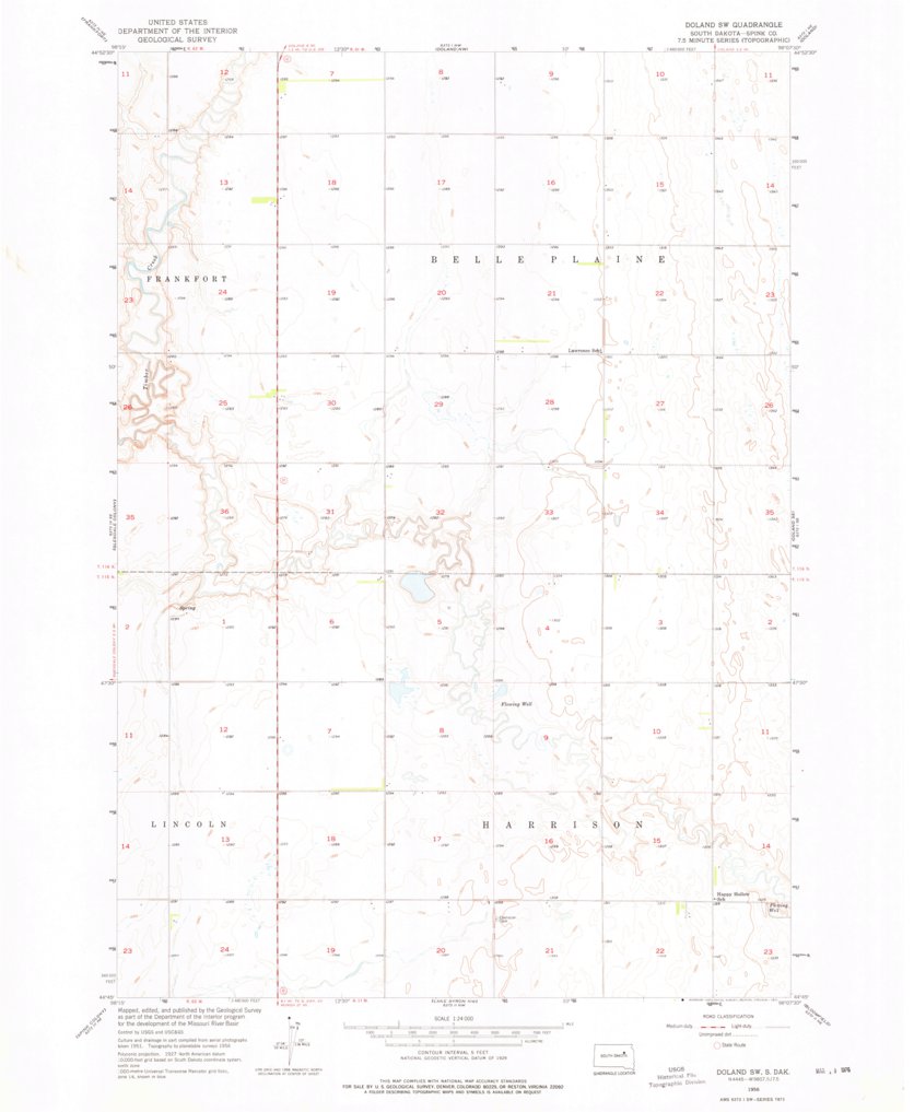 Doland SW, SD (1956, 24000Scale) Map by United States Geological