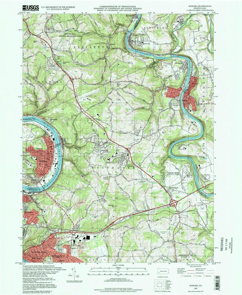 Donora, PA (1993, 24000Scale) Map by United States Geological Survey Avenza Maps