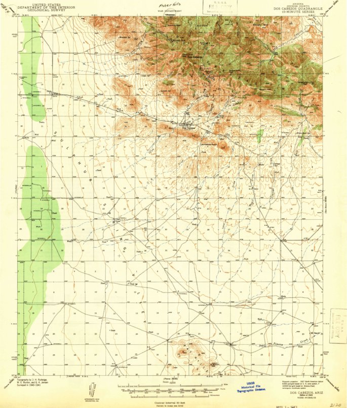 Dos Cabezas, AZ (1943, 62500Scale) Map by United States Geological