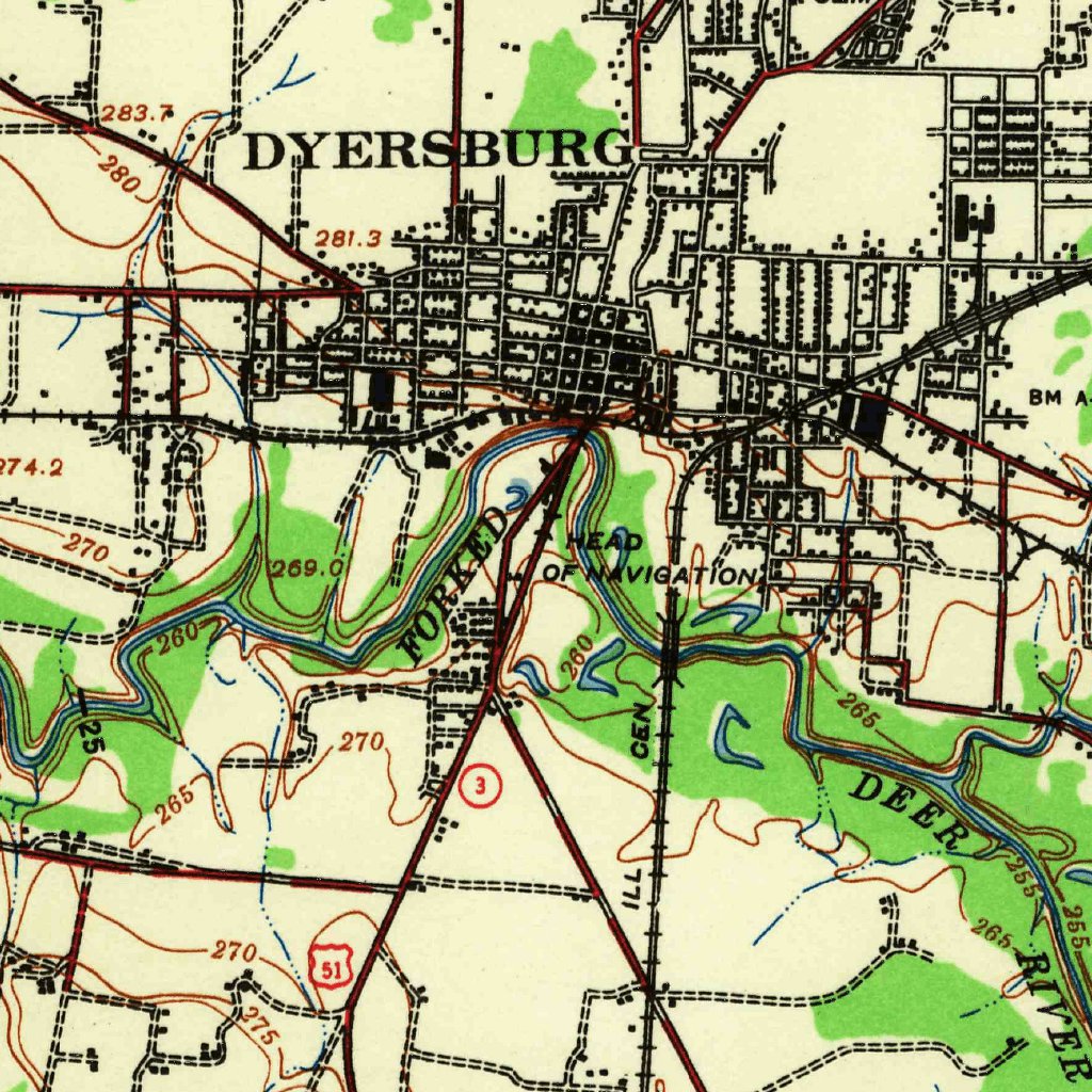 Dyersburg, TN (1939, 62500-Scale) Map by United States Geological