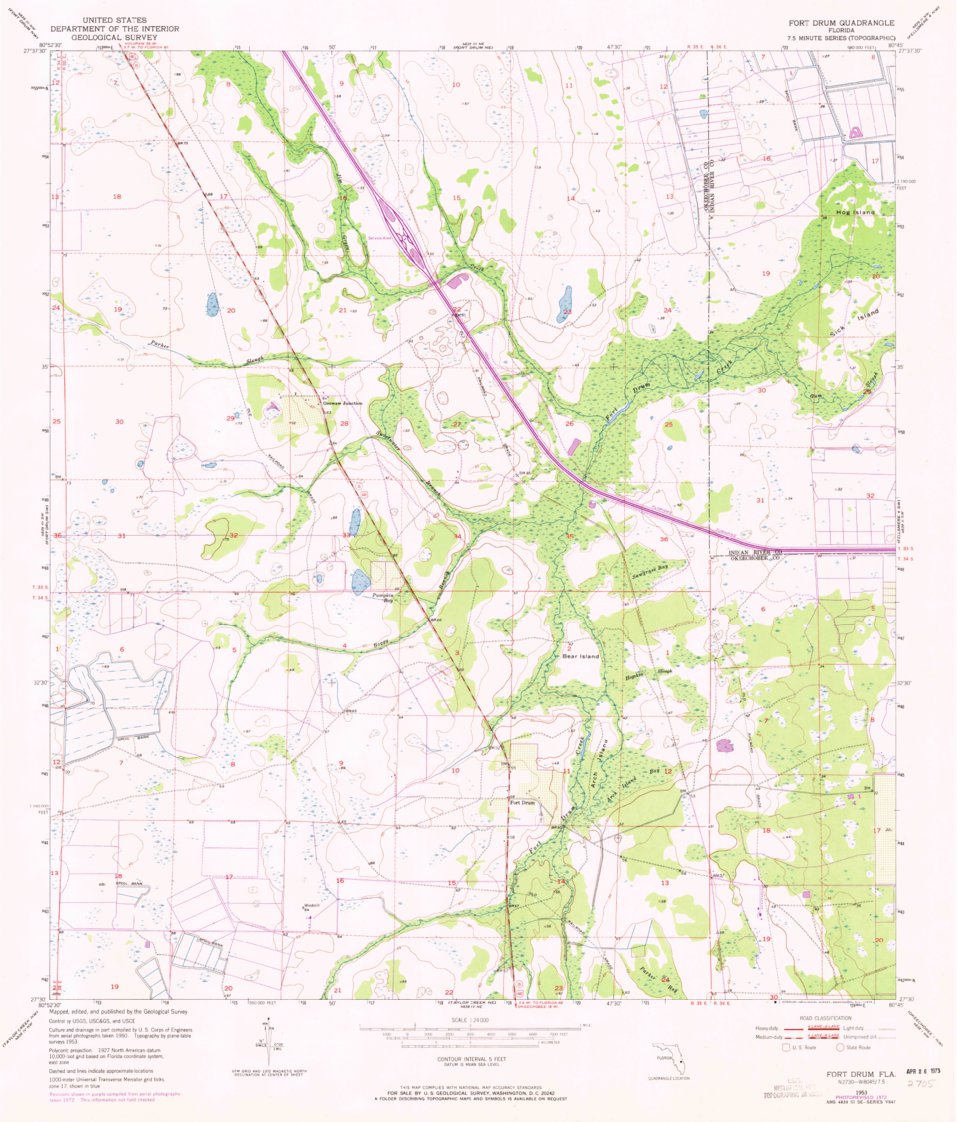Fort Drum, FL (1953, 24000Scale) Map by United States Geological