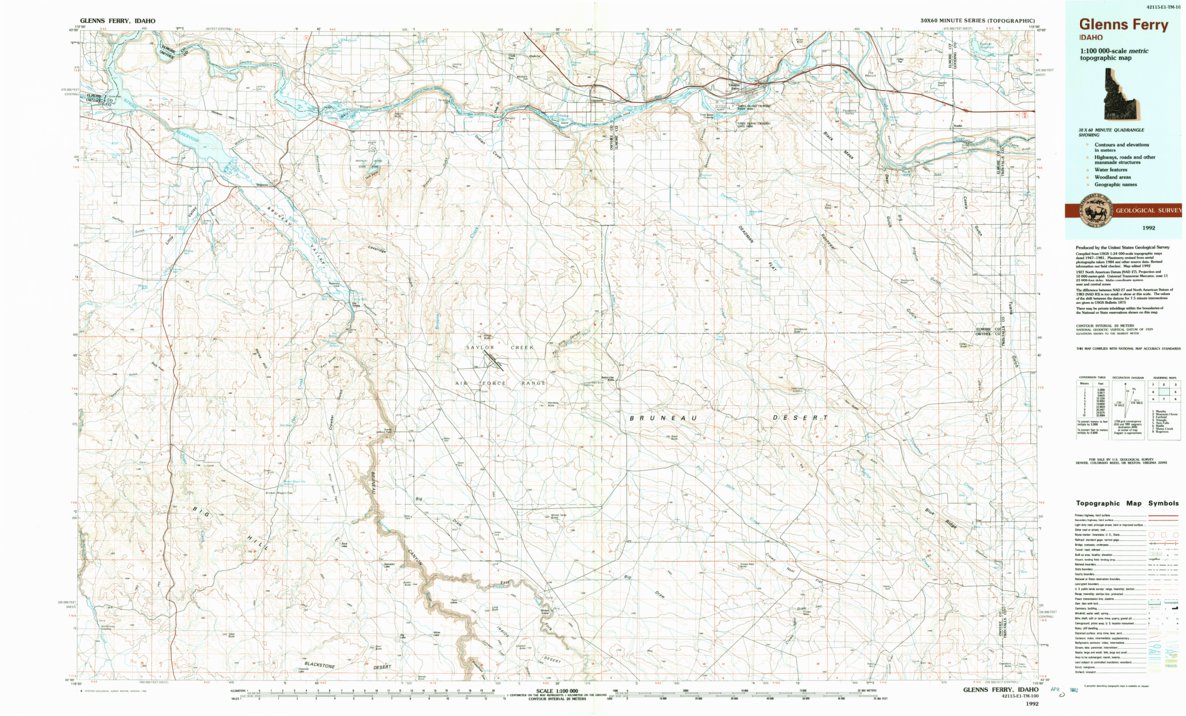 Glenns Ferry, ID (1992, 100000Scale) Map by United States Geological