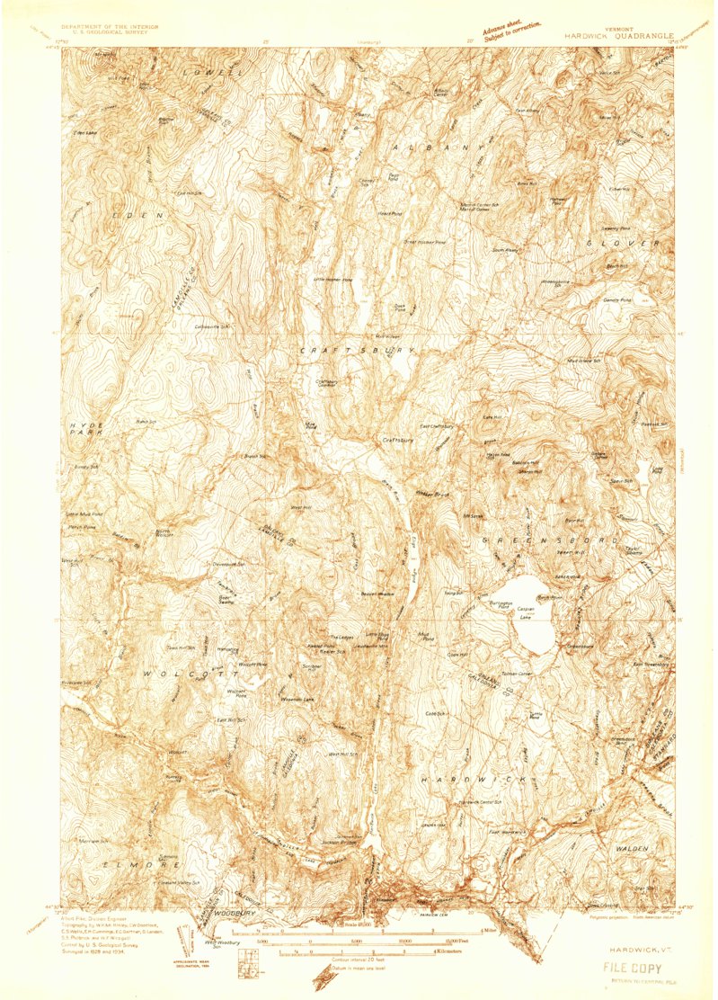 Hardwick, VT (1934, 48000Scale) Map by United States Geological Survey