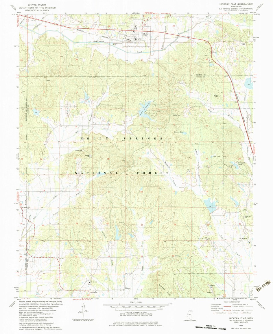 Hickory Flat, MS (1982, 24000Scale) Map by United States Geological