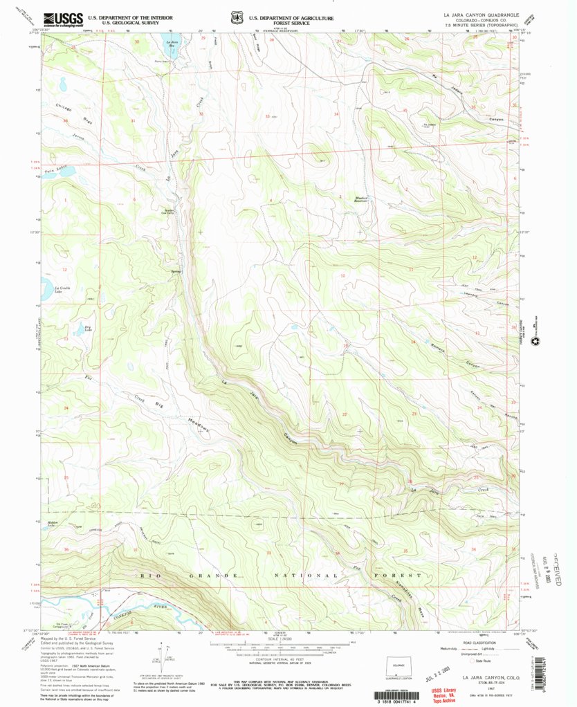 La Jara Canyon, CO (1967, 24000Scale) Map by United States Geological