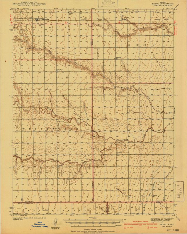 Modoc, KS (1941, 62500Scale) Map by United States Geological Survey