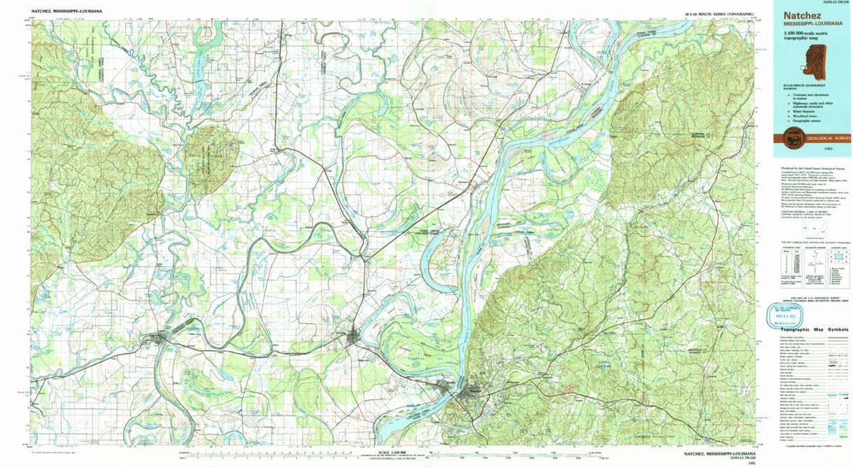 Natchez, MSLA (1991, 100000Scale) Map by United States Geological