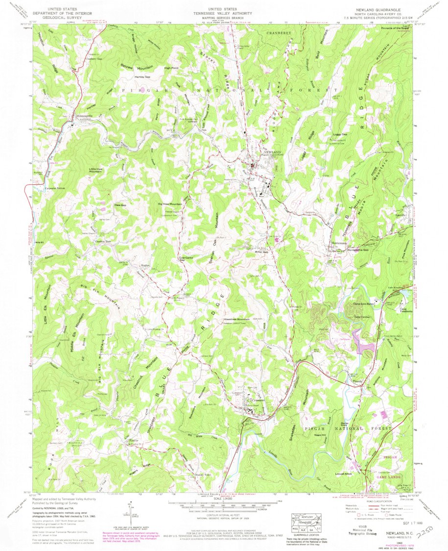 Newland, NC (1960, 24000Scale) Map by United States Geological Survey