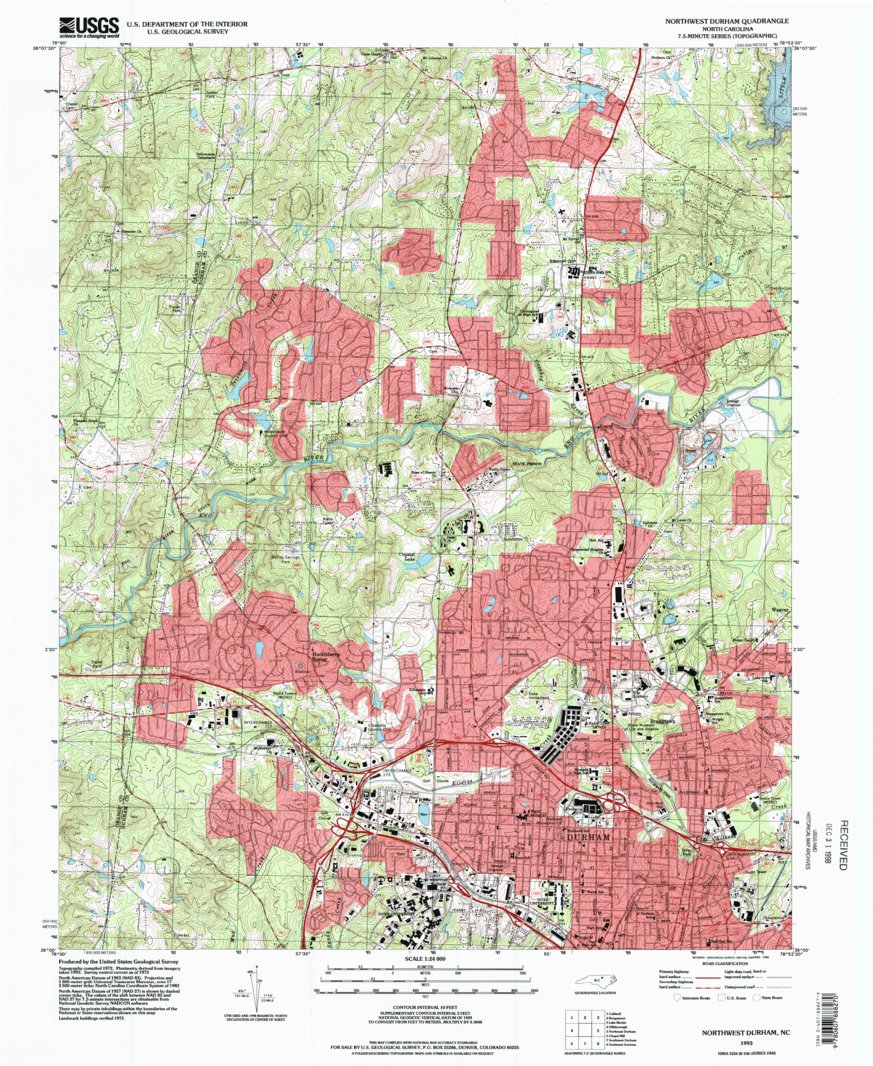 Northwest Durham, NC (1993, 24000Scale) Map by United States