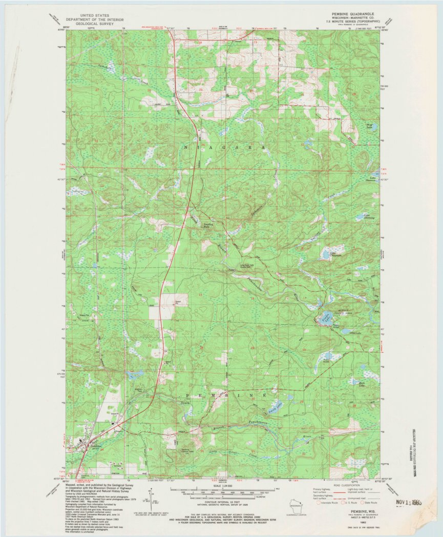 Pembine, WI (1982, 24000Scale) Map by United States Geological Survey