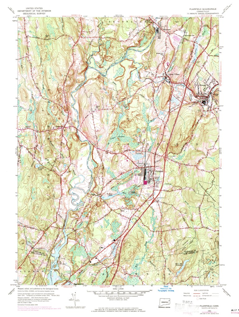 Plainfield, CT (1953, 24000Scale) Map by United States Geological