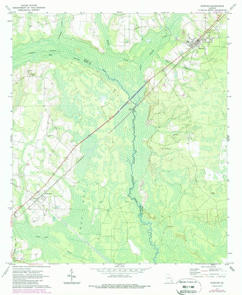 Screven, GA (1971, 24000Scale) Map by United States Geological Survey
