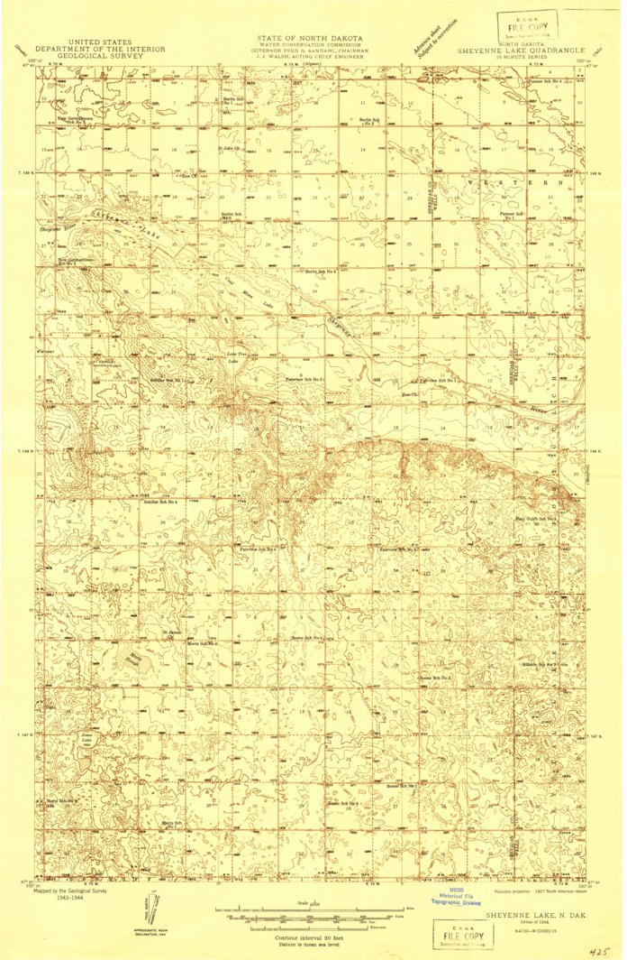 Sheyenne Lake, ND (1946, 48000Scale) Map by United States Geological Survey Avenza Maps