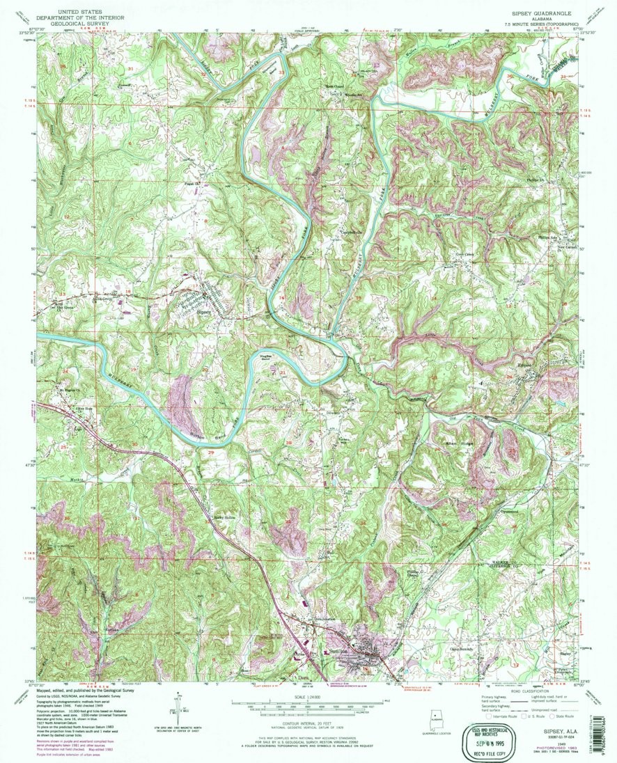 Sipsey, AL (1949, 24000Scale) Map by United States Geological Survey