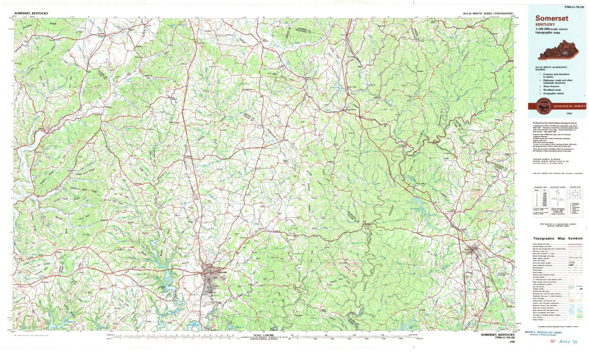 Somerset, KY (1982, 100000Scale) Map by United States Geological