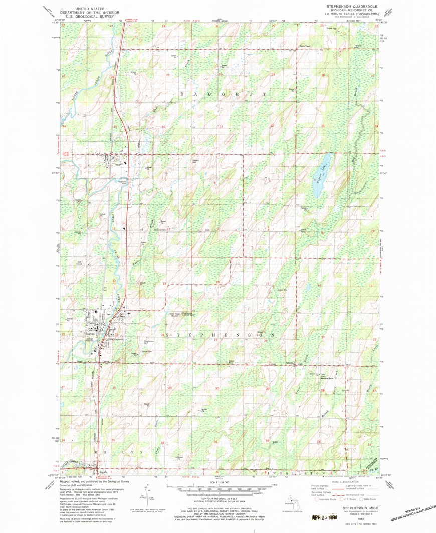 Stephenson, MI (1982, 24000Scale) Map by United States Geological