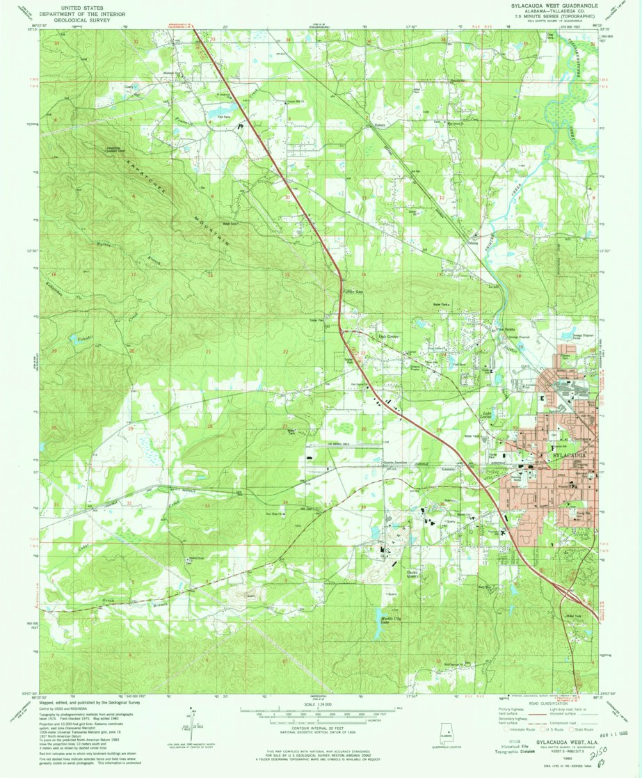 Sylacauga West, AL (1980, 24000Scale) Map by United States Geological